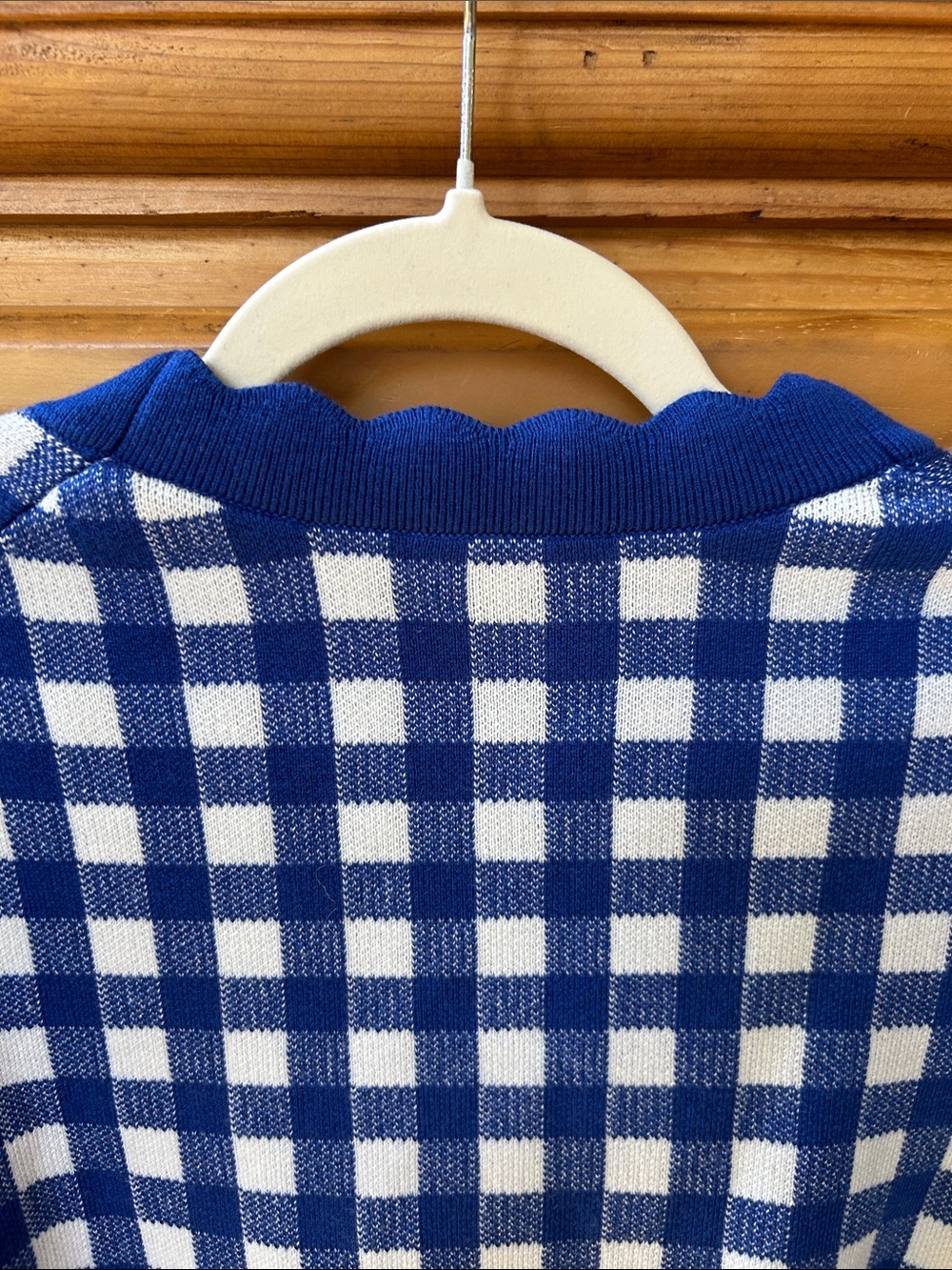 Kate Spade Gingham Checker Knit Cardigan Royal Blue Y2K Preppy Sweater - Picture 8 of 9